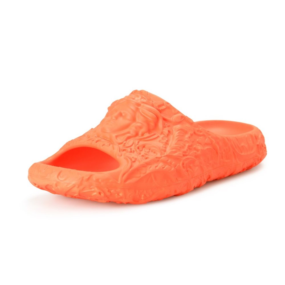 Versace Men's Orange Baroque Medusa Head Embossed Pool Slide Flip Flops Shoes